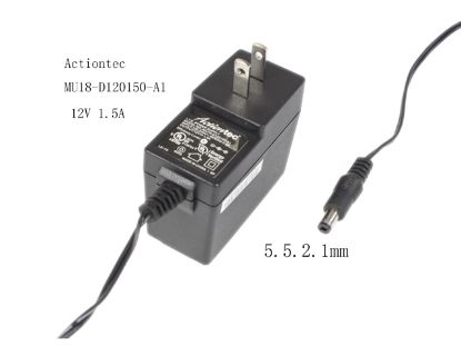 Picture of Actiontec MU18-D120150-A1 AC Adapter 5V-12V MU18-D120150-A1,12V 1.5A, 5.5.2.1mm, US 2-Pin Plug