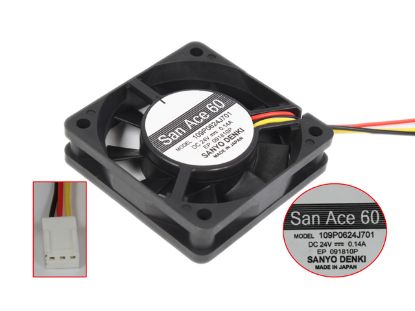 Picture of Sanyo Denki 109P0624J701 Server - Square Fan SF60x60x15, w3, 24V 0.14A