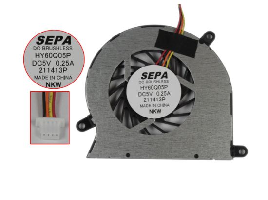 Picture of  SEPA HY60Q05P DC 5V 0.25A, bare fan, 4-wire  Cooling Fan