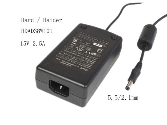 Picture of Hard / Haider HDAD38W101 AC Adapter,  15V 2.5A, Barrel 5.5/2.1mm, IEC C14