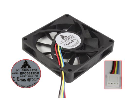 Picture of Delta Electronics EFC0812DB Server - Square Fan -F00, sq80x80x15mm, DC 12V 0.50A, 4-wire