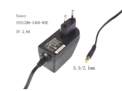 Picture of Sunny SYS1298-1305-W2E AC Adapter 5V-12V 5V 2.6A, 5.5/2.1mm, EU 2P Plug, New