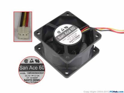 Picture of Sanyo Denki 109R0605M4D041 Server - Square Fan sq60x60x25mm, w80x3x3, 5V 0.13A