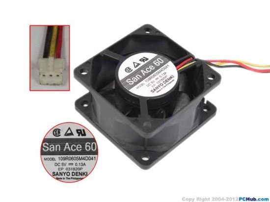 Picture of Sanyo Denki 109R0605M4D041 Server - Square Fan sq60x60x25mm, w80x3x3, 5V 0.13A
