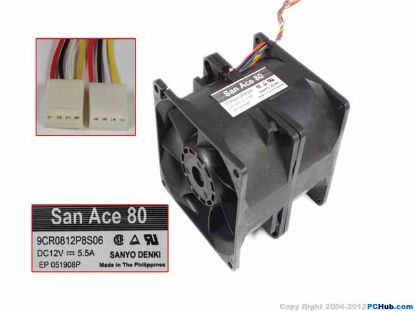 Picture of Sanyo Denki 9CR0812P8S06 Server - Square Fan sq80x80x80mm, w80x8x8, 12V 5.5A
