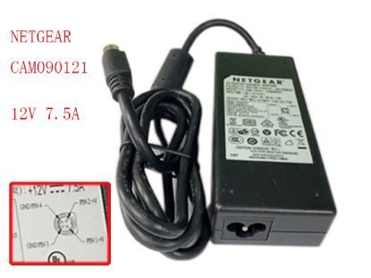 Picture of NETGEAR CAM090121 AC Adapter 5V-12V 12V 7.5A, 4-Pin Din, 3-Prong