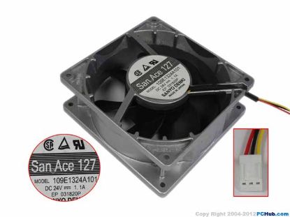 Picture of Sanyo Denki 109E1324A101 Server - Square Fan Steel, sq127x127x38, w80x3x3P, DC 24V 1.1A