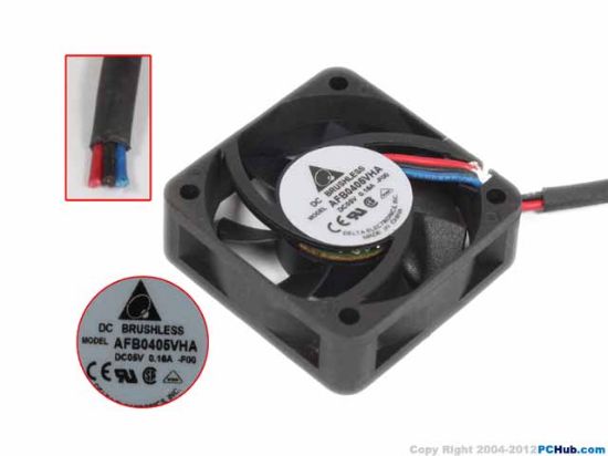 Picture of Delta Electronics AFB0405VHA Server - Square Fan -F00, sq40x40x10, 3w, DC 5V 0.16A