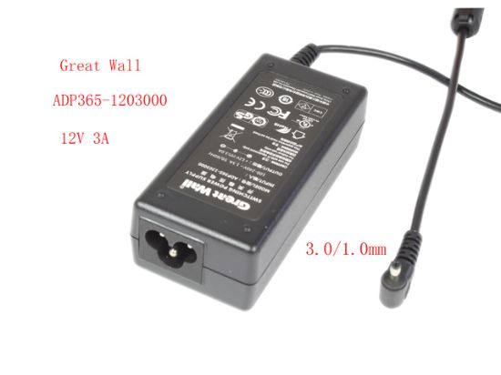 Picture of Great Wall AC Adapter (Great Wall) AC Adapter 5V-12V ADP365-1203000, 12V 3A, 3.0/1.0mm, 3P