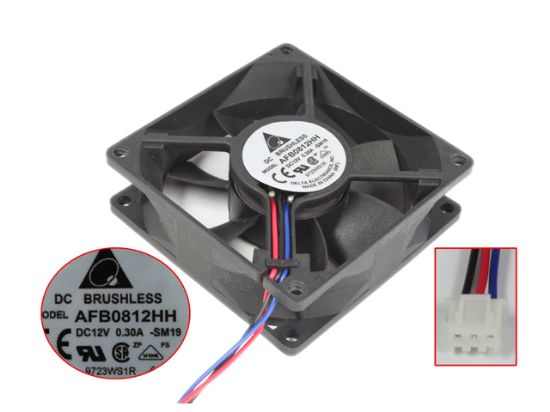 Picture of Delta Electronics AFB0812HH Server - Square Fan SM19, sq80x80x25, 3-wire, 12V 0.30A
