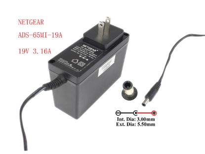 Picture of NETGEAR ADS-65MI-19A AC Adapter- Laptop 19V 3.16A, Barrel WP, US 2P Plug, New