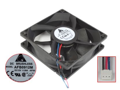 Picture of Delta Electronics AFB0912M Server - Square Fan -AF00, sq90x90x25, w80x3x3P, DC 12V 0.2A