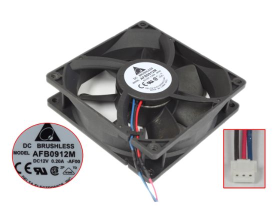 Picture of Delta Electronics AFB0912M Server - Square Fan -AF00, sq90x90x25, w80x3x3P, DC 12V 0.2A