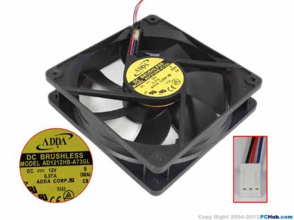 Picture of ADDA AD1212HB-A73GL Server - Square Fan SEA, sq120x120x25, w45x3x3, 12V 0.37A