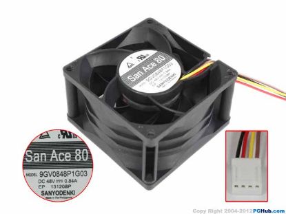 Picture of Sanyo Denki 9GV0848P1G03  Server - Square Fan sq80x80x38, 4-wire, 48V 0.84A