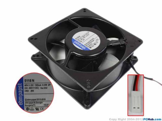 Picture of ebm-papst 5118N Server - Square Fan Steel, sq135x135x38, 2w, DC 48V 0.195A