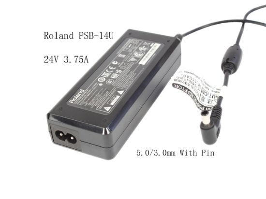 Picture of Roland PSB-14U AC Adapter 20V & Above 24V 3.75A, 5.0/3.0mm With Pin, 2-Prong, NEW