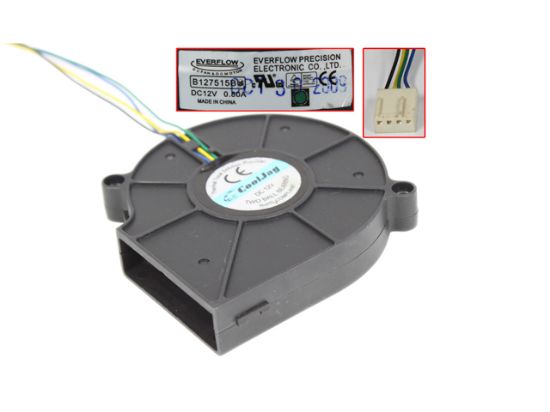 Picture of Everflow B127515BN Server - Blower Fan bw75x75x15, 4w, DC 12V 0.8A