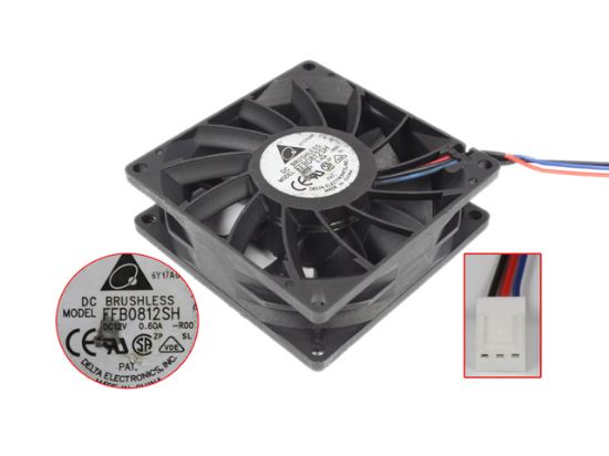 Picture of Delta Electronics FFB0812SH Server - Square Fan -R00, sq80x80x25, w75x3x3, 12V 0.60A