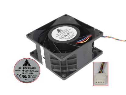 Picture of Delta Electronics PFC0812DE Server - Square Fan -SP07, sq80x80x38mm, 4-wire, DC 12V 3.30A
