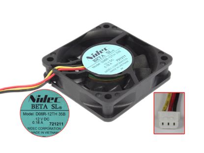 Picture of Nidec D06R-12TH Server - Square Fan 35B, sq60x60x15mm, w50x 3x 3, DC 12V 0.16A,