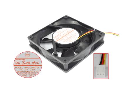 Picture of Sanyo Denki 109E1224H104 Server - Square Fan sq120x120x25, 3-wire, 24V 0.25A