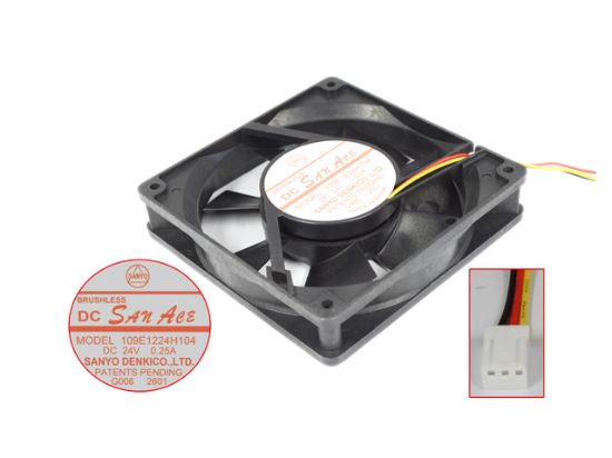Picture of Sanyo Denki 109E1224H104 Server - Square Fan sq120x120x25, 3-wire, 24V 0.25A