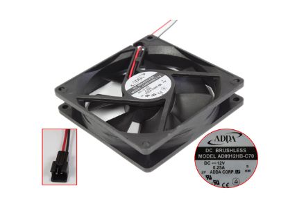 Picture of ADDA AD0912HB-C70 Server - Square Fan S, sq90x90x20, w40x2x2, 12V 0.25A