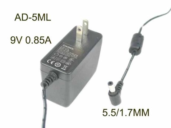 Picture of Casio AD-5MLAC Adapter 9V 0.85A, 5.5/1.7MM Barrel US 2-Pin Plug, Input Current AC 110V-220V