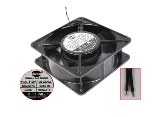 Picture of SINWAN S109AP-22-3BALL Server - Square Fan 220V10W, Alum, sq120x120x38mm, 2W