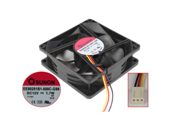 Picture of SUNON EE80251B1-000C-G99 Server - Square Fan DC 12V 1.7W. 80x80x25mm, 3-wire