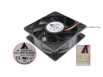 Picture of Delta Electronics QFR1212GHE Server - Square Fan XWH, sq120x120x38, 4w, DC 12V 2.7A