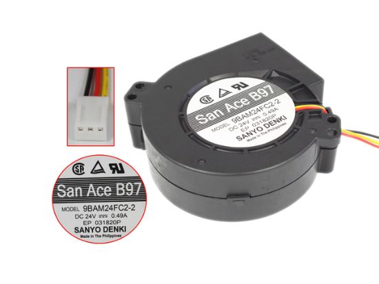 Picture of Sanyo Denki 9BAM24FC2-2 Server - Blower Fan Steel, bw97x97x33, 3w, DC 24V 0.49A