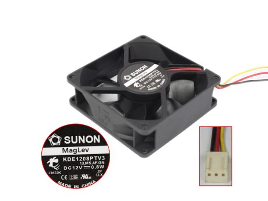 Picture of SUNON KDE1208PTV3 Server - Square Fan 13.MS.AF.GN, sq80x80x25mm, DC 12V 0.8W, 3-wire