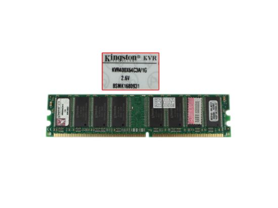 Picture of Kingston KVR400X64C3A/1G Desktop Below 1066MHz 1GB, DDR-400, PC3200, KVR400X64C3A/1G