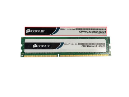 Picture of CORSAIR CMV4GX3M1A1333C9 Desktop DDR3-1333 4GB, DDR3-1333, PC3-10600, CMV4GX3M1A1333C9