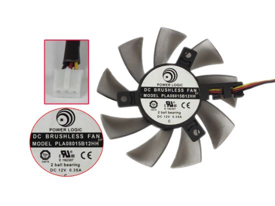 Picture of Power Logic PLA08015B12HH Server - Frameless / GPU Fan 12V 0.35A, W100x3x3, D75xC39, BlackT