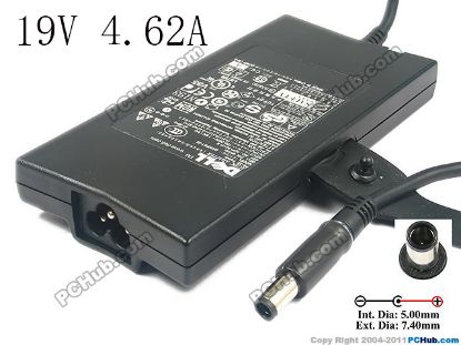 Picture of Dell Latitude D630 AC Adapter - NEW Original 19.5V 4.62A, 7.4/5.0mm With Pin, 3-Prong, DP/N:J62H3, New