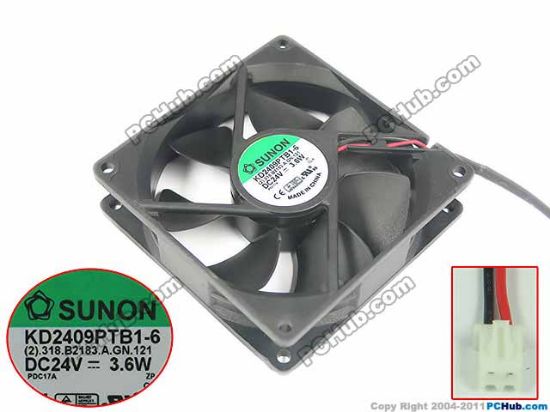 Picture of SUNON KD2409PTB1-6 Server - Square Fan (2).318.B2183.A.GN, 24V3.6A, Alum, sq90x90x25mm, 2