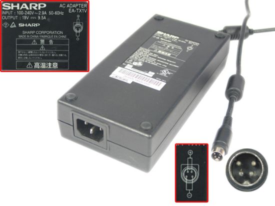 Picture of Sharp EA-TX1V AC Adapter- Laptop 19V 9.5A, 4p-, P1&4=+, C14