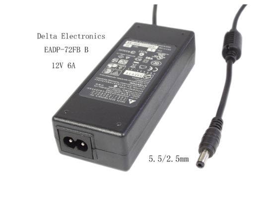 Picture of Delta Electronics EADP-72FB AC Adapter 5V-12V 12V 6A, 5.5/2.5mm, 2-prong, New