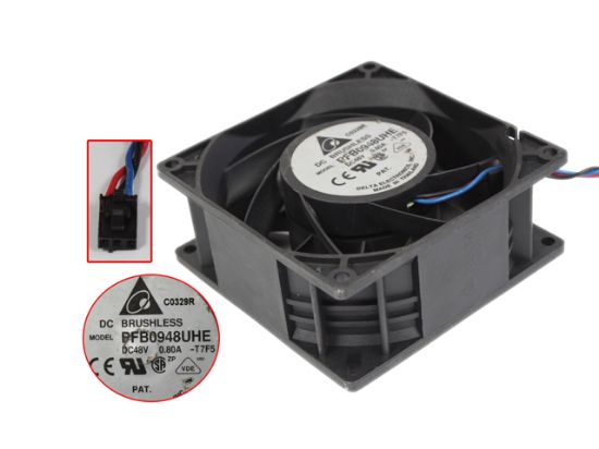 Picture of Delta Electronics PFB0948UHE Server - Square Fan -T7F5, sq90x90x38mm, DC 48V 0.80A, w80x3x3