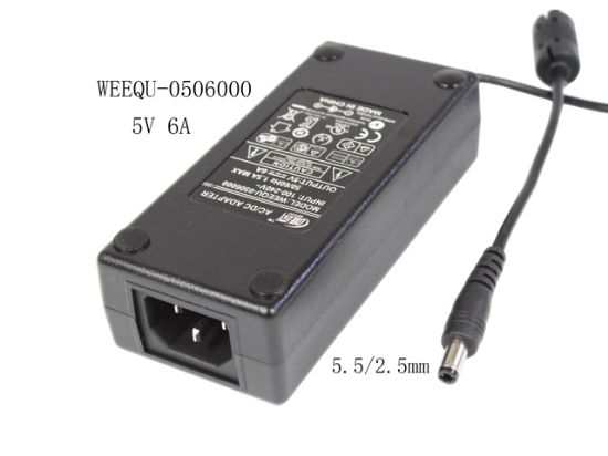 Picture of WEEQU WEEQU-0506000 AC Adapter 5V-12V 5V 6A, 5.5/2.5mm, C14, New