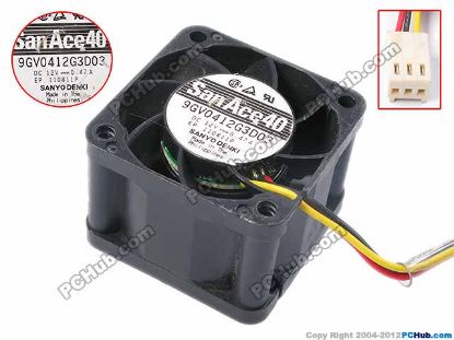 Picture of Sanyo Denki 9GV0412G3D03 Server - Square Fan sq40x28, w220x3x3, 12V 0.47A
