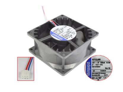 Picture of ebm-papst 8212JNR Server-Square Fan 8212JNR, DC12V 10.3W, sq80x80x38mm, w80x3x2