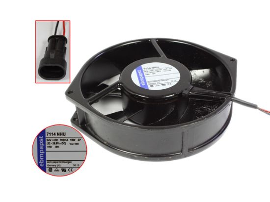 Picture of ebm-papst 7114 NHU Server - Round Fan Steel, rd172x150x38, w50x2x2P, DC 24V 19W