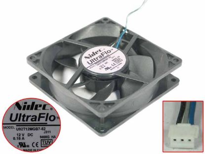 Picture of Nidec U92T12MGB7-52 Server - Square Fan J311, sq90x90x25, w80x3x3, 12V 0.18A