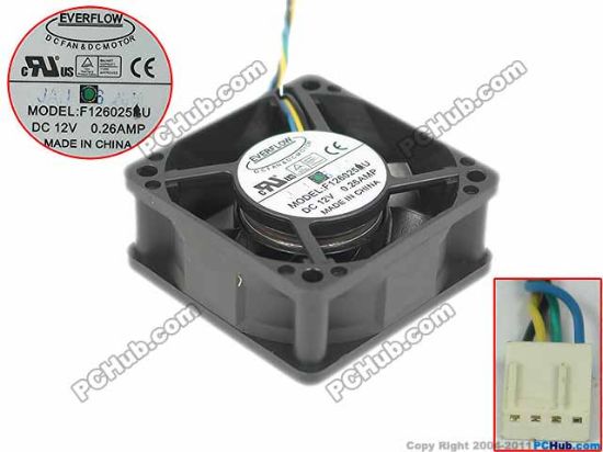 Picture of Everflow F126025DU Server - Square Fan sq60x60x25, 4-wire, 12V 0.26A