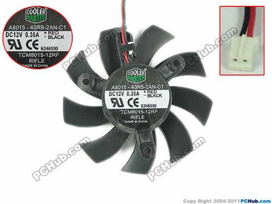 Picture of Cooler Master A8015-40RB-2AN-C1 Server - Frameless / GPU Fan 12V 0.35A, dia75, ctc42, w70x2x2