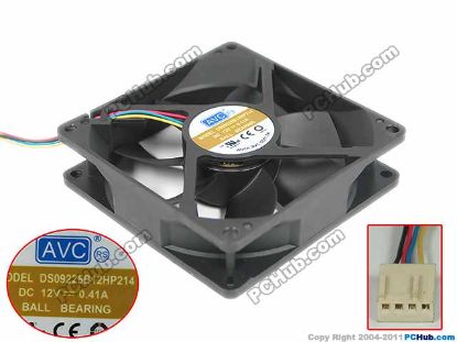 Picture of AVC DS09225B12H Server - Square Fan P214, sq90x90x25mm, w80x4x4, 12V 0.41A